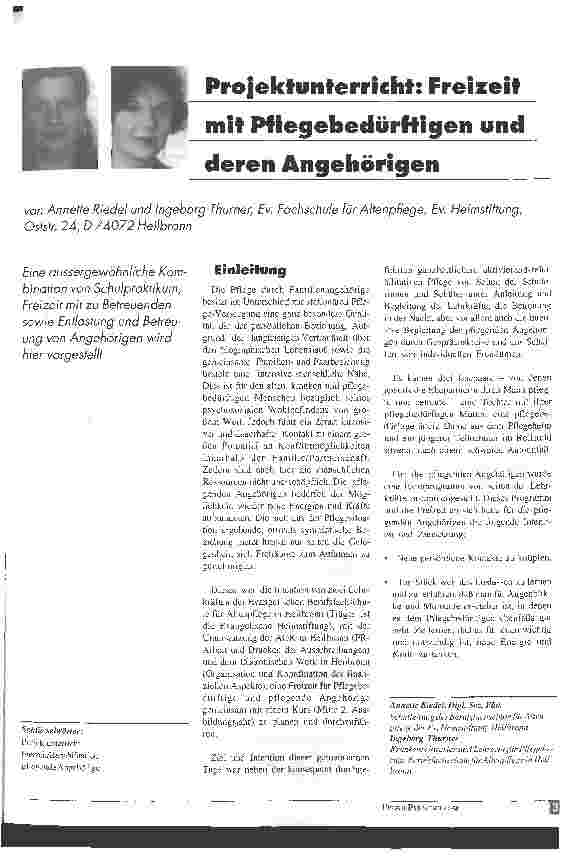 Vorschauseite 1: Projektunterricht: Freizeit mit Pflegebedürftigen und deren Angehörigen