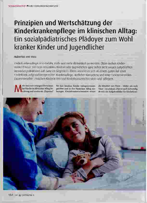 Vorschauseite 1: Prinzipien und Wertschätzung der Kinderkrankenpflege im klinischen Alltag:Ein sozialpädiatrisches Plädoyer zum Wohl kranker Kinder und Jugendlicher