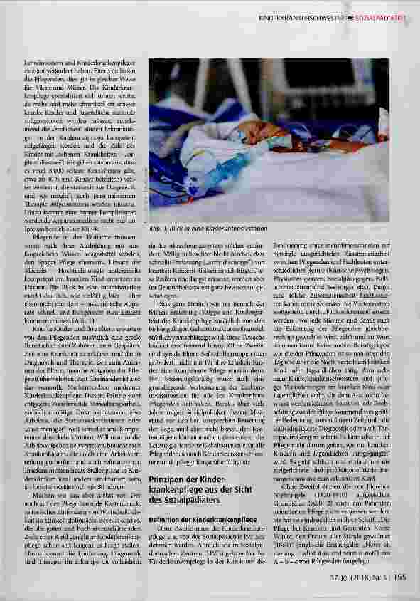 Vorschauseite 2: Prinzipien und Wertschätzung der Kinderkrankenpflege im klinischen Alltag:Ein sozialpädiatrisches Plädoyer zum Wohl kranker Kinder und Jugendlicher