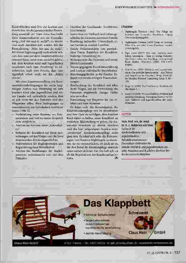 Vorschauseite 4: Prinzipien und Wertschätzung der Kinderkrankenpflege im klinischen Alltag:Ein sozialpädiatrisches Plädoyer zum Wohl kranker Kinder und Jugendlicher