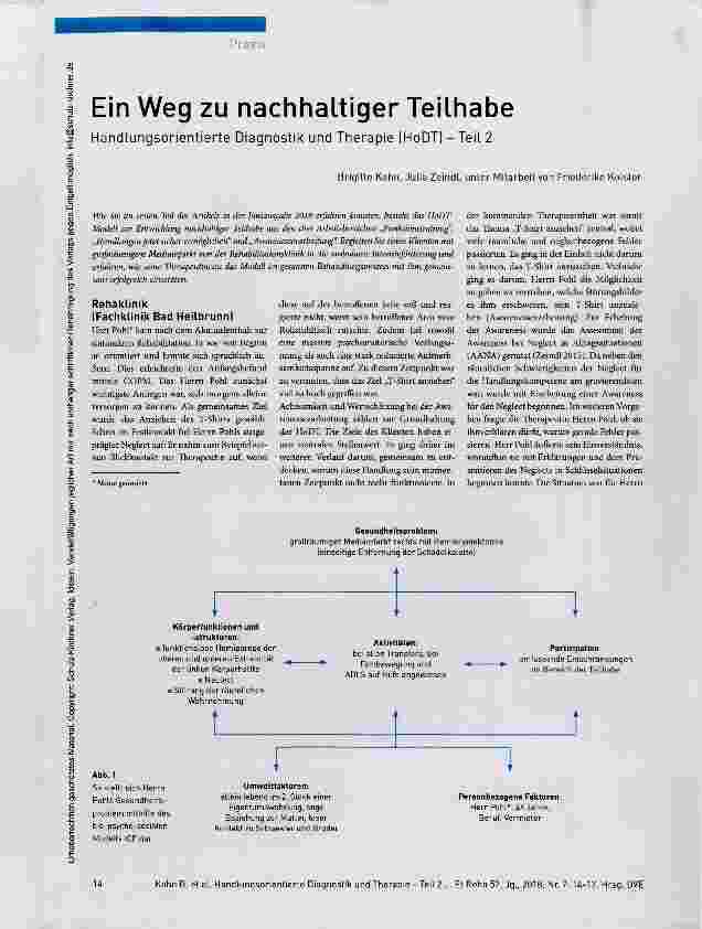 Vorschauseite 1: Ein Weg zu nachhaltiger Teilhabe Handlungsorientierte Diagnostik und Therapie (HoDT) Teil 2