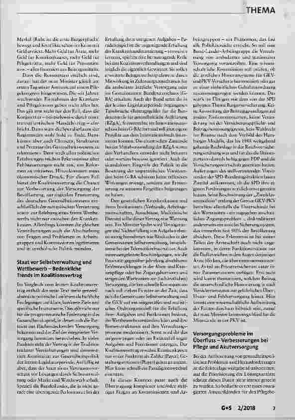 Vorschauseite 2: Kontinuität vor Wandel in der Gesundheitspolitik Der Vertrag für eine erneute Große Koalition