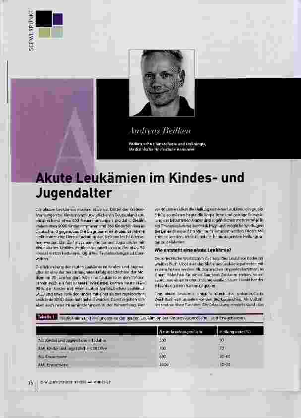 Vorschauseite 1: Akute Leukämien im Kindesund Jugendalter