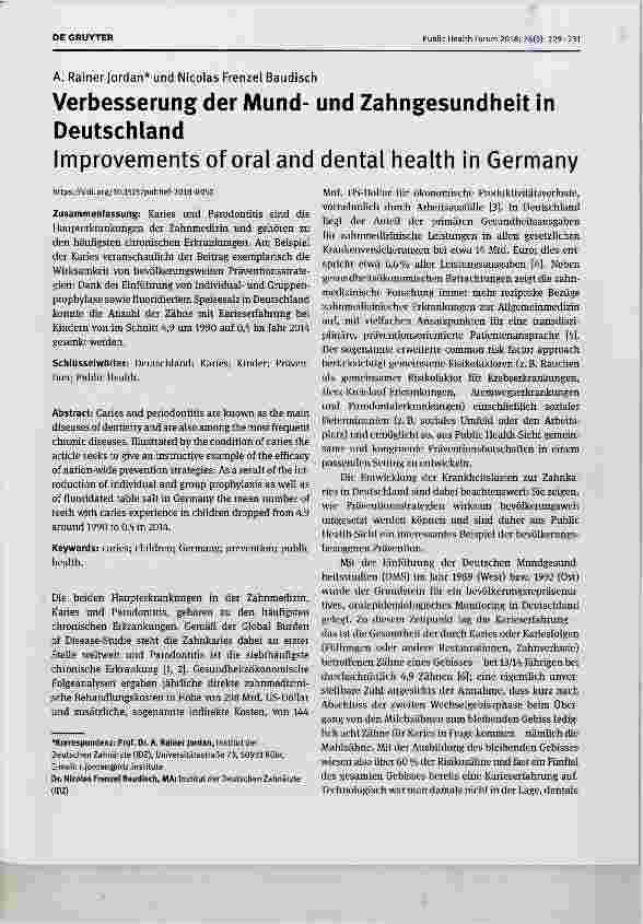 Vorschauseite 1: Verbesserung der Mundund Zahngesundheit in Deutschland Improvements of oral and dental health in Germany