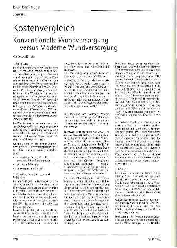 Vorschauseite 1: Kostenvergleich Konventionelle Wundversorgung versus moderne Wundversorgung