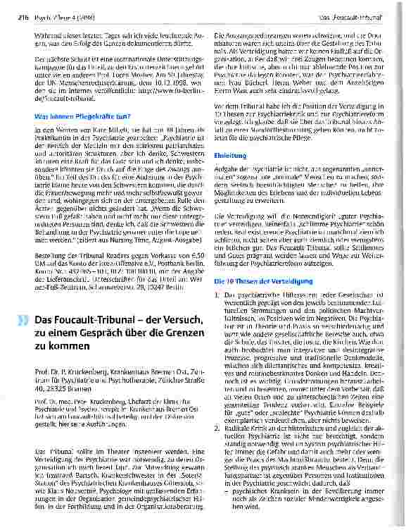 Vorschauseite 1: Das Foucalt-Tribunal - der Versuch zu einem Gespräch über die Grenzen zu kommen