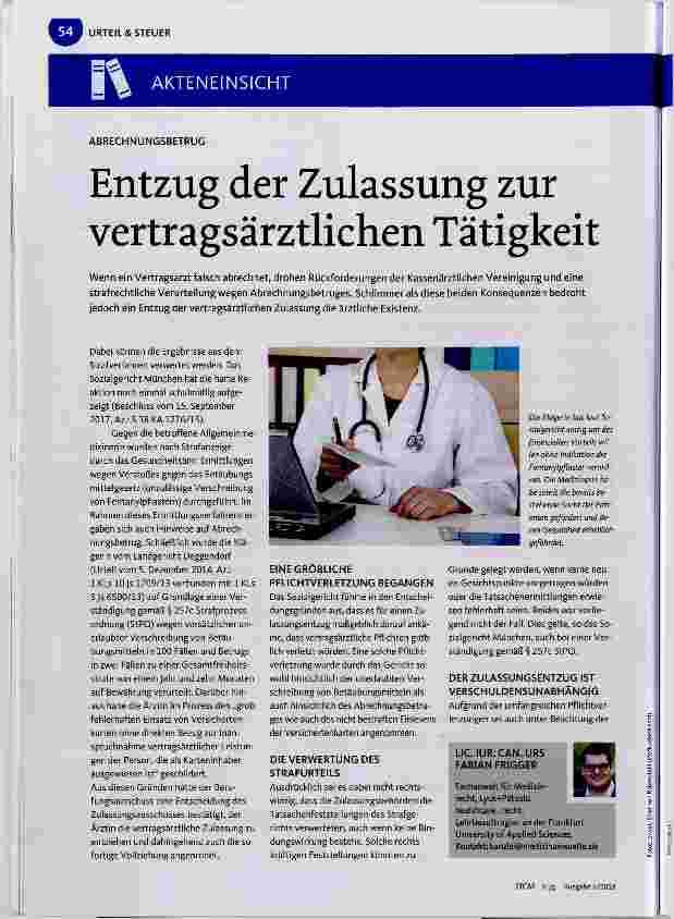 Vorschauseite 1: Entzug der Zulassung zur vertragsärztlichen Tätigkeit