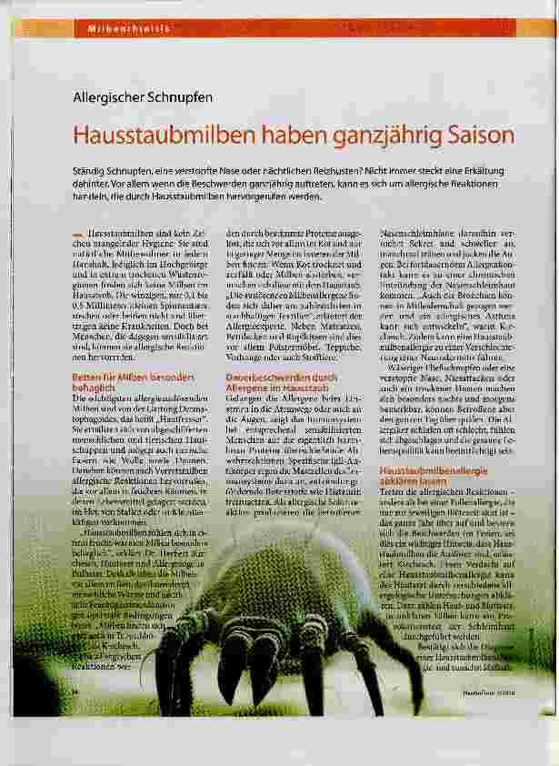 Vorschauseite 1: Hausstaubmilben haben ganzjährig Saison