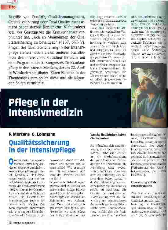 Vorschauseite 1: Pflege in der Intensivmedizin Qualitätssicherung in der Intensivpflege