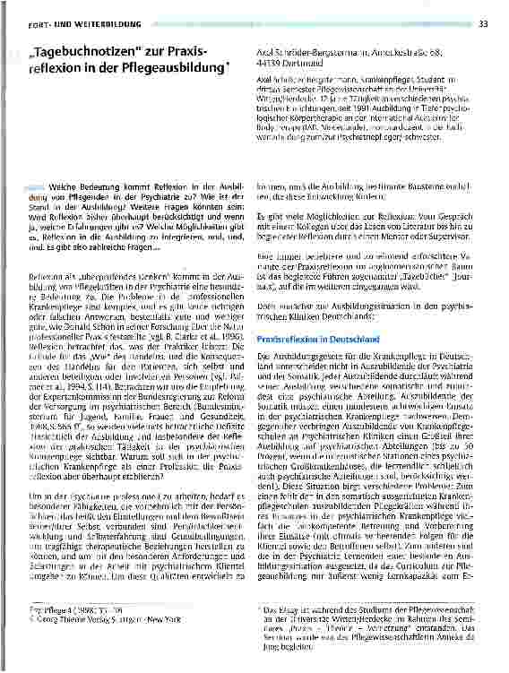 Vorschauseite 1: Tagebuchnotizen zur Praxisreflexion in der Pflegeausbildung