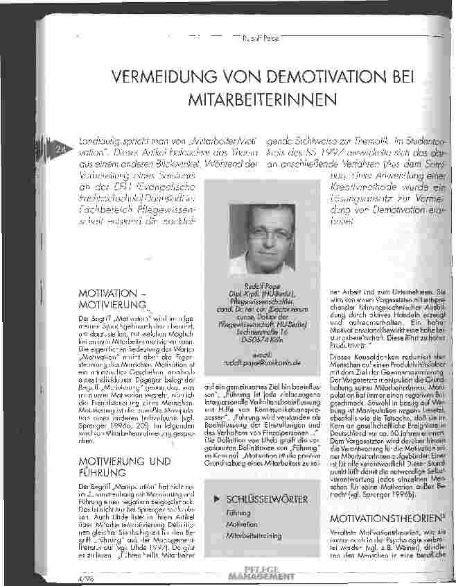 Vorschauseite 1: Vermeidung von Demotivation bei MitarbeiterInnen