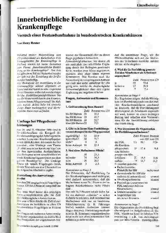 Vorschauseite 1: Innerbetriebliche Fortbildung in der Krankenpflege Versuch einer Bestandsaufnahme in bundesdeutschen Krankenhäusern