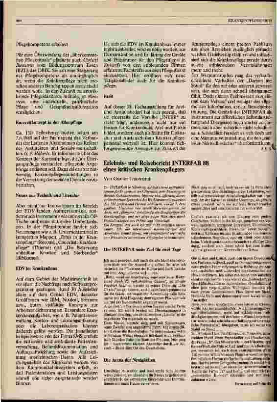 Vorschauseite 1: Erlebnis-und Reisebericht INTERFAB 88 eines kritischen Krankenpflegers