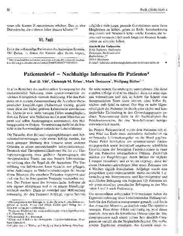 Vorschauseite 1: Patientenbrief — Nachhaltige Information für Patienten