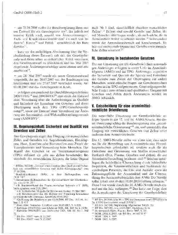 Vorschauseite 2: Das deutsche Gewebegesetz - ein halbes Jahr später