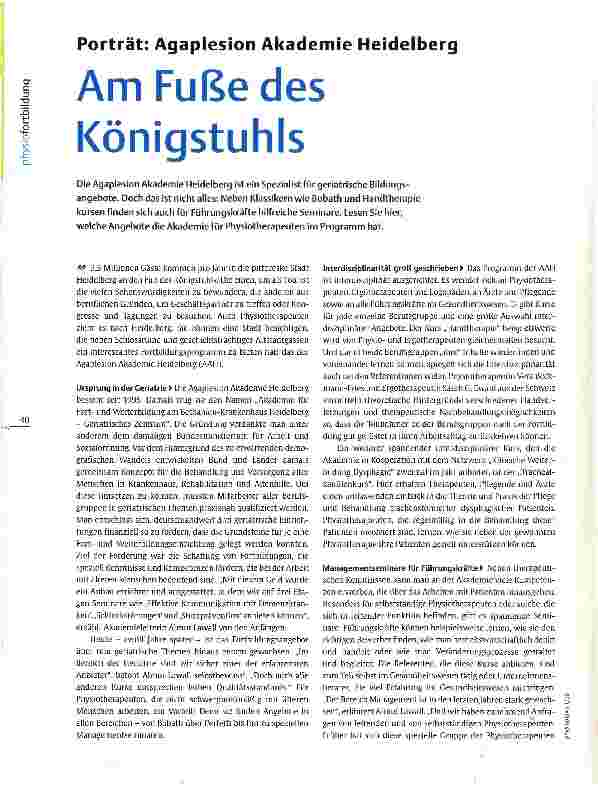 Vorschauseite 1: Porträt: Agapiesion Akademie Heidelberg Am Fuße des Königstuhls