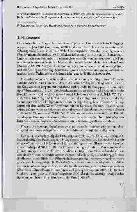 Vorschauseite 2: Die Erfahrungen von Vätern zu der Beziehungsentwicklung zwischen ihnen und ihren frühgeborenen Kindern auf neonatologischen Stationen: ein Literaturreview