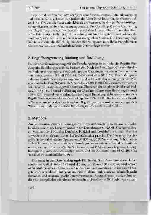 Vorschauseite 3: Die Erfahrungen von Vätern zu der Beziehungsentwicklung zwischen ihnen und ihren frühgeborenen Kindern auf neonatologischen Stationen: ein Literaturreview