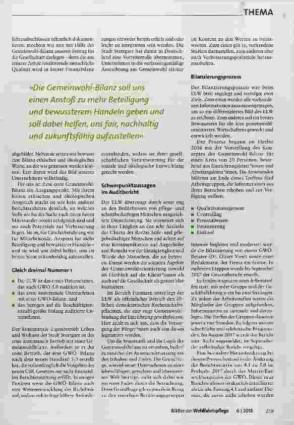 Vorschauseite 2: Die Gemeinwohlbilanz des Eigenbetriebs Leben und Wohnen der Landeshauptstadt Stuttgart (ELW)