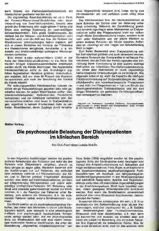 Vorschauseite 1: Die psychosozialen Belastungen der Dialysepatienten im klinischen Bereich