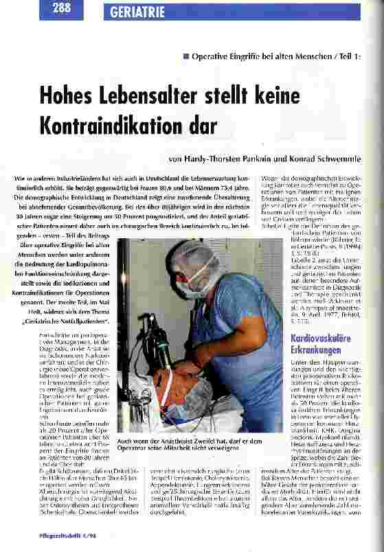 Vorschauseite 1: Hohes Lebensalter stelt keine Kontraindikation dar Operative Eingriffe bei alten Menschen / Teil I