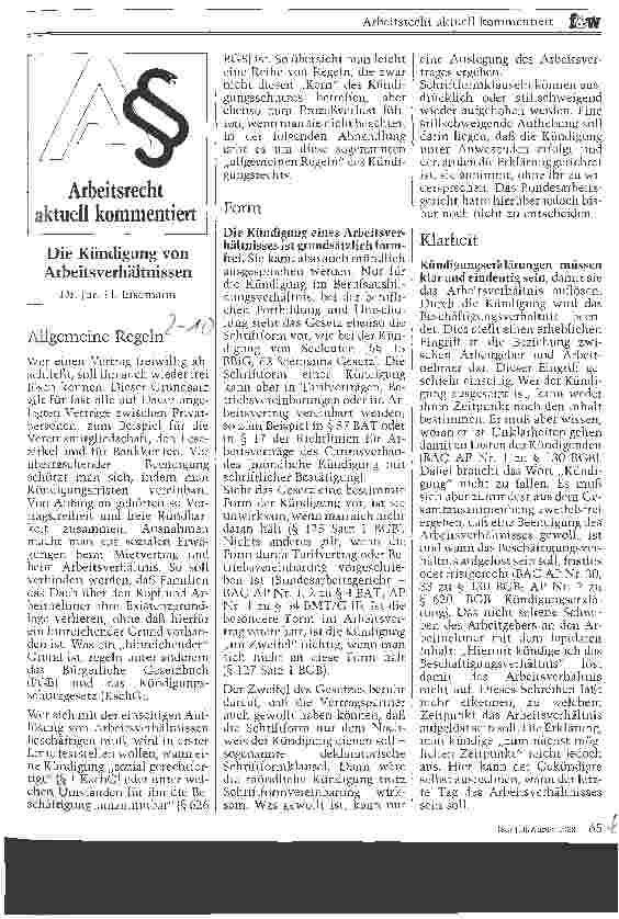 Vorschauseite 1: Die Kündigung von Arbeitsverhältnissen Arbeitsrecht