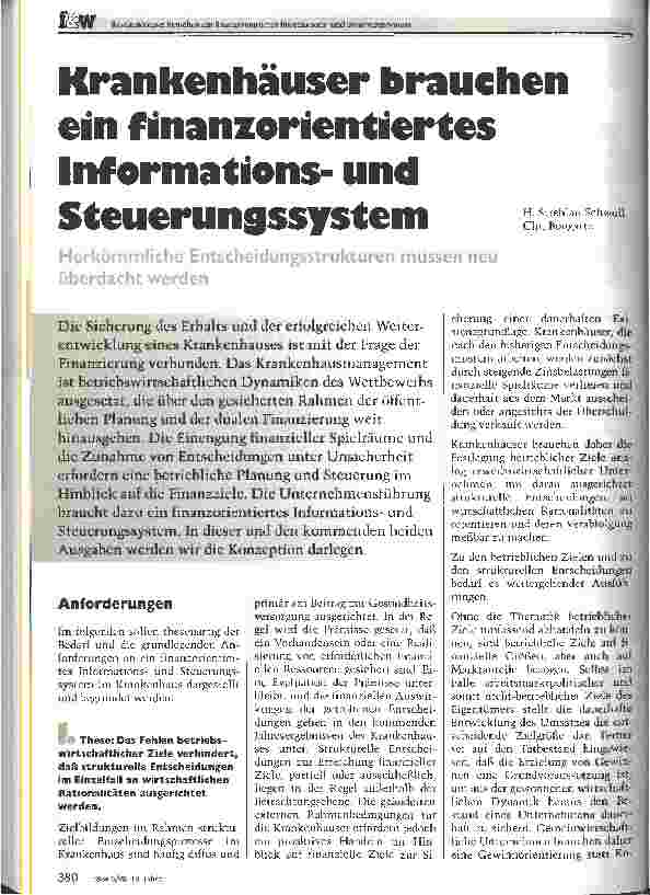 Vorschauseite 1: Krankenhäuser brauchen ein finanzorientiertes Informationsund Steuerungssystem