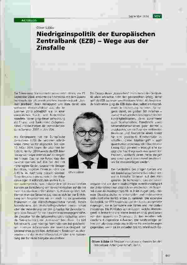 Vorschauseite 1: Niedrigzinspolitik der Europäischen Zentralbank (EZB) Wege aus der Zinsfalle