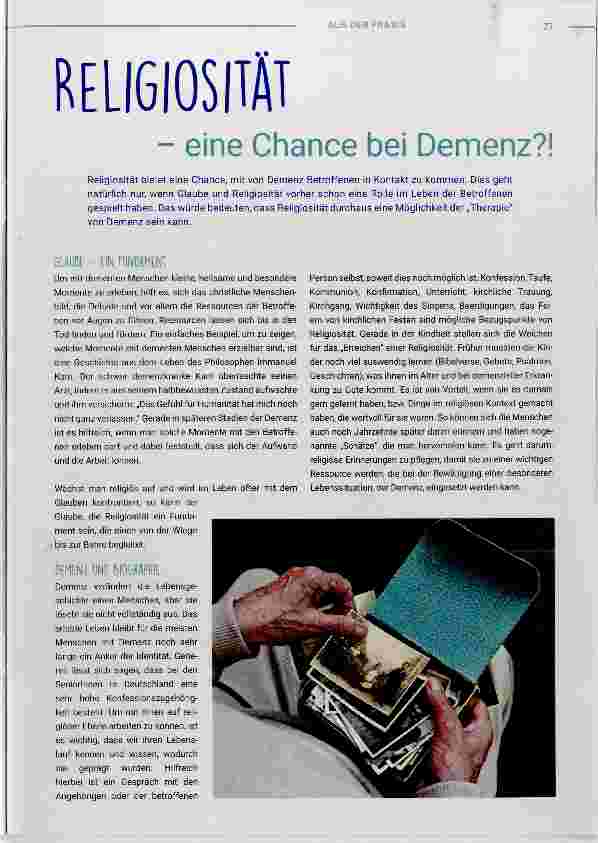 Vorschauseite 1: RELIGIOSITÄT eine Chance bei Demenz?!