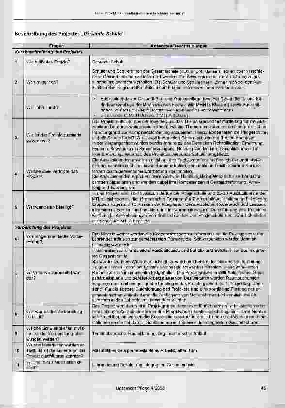 Vorschauseite 2: Projekt: Gesunde Schule Auszubildende der Pflegeschule Hannover schlüpfen in die Lehrendenrolle