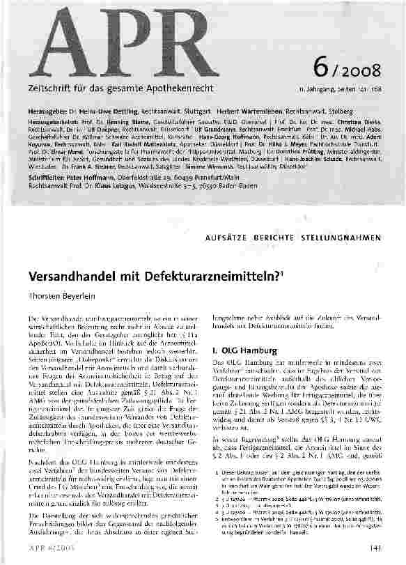Vorschauseite 1: Versandhandel mit Defekturarzneimitteln?