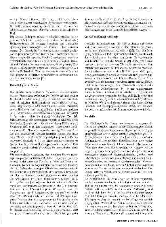 Vorschauseite 2: Isoliertes akustisches »Alice-im-Wunder-land-Syndrom« als Begleitsymptom eines Gelegenheitsanfalls