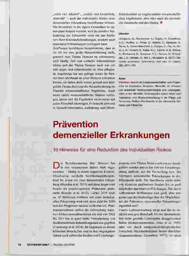 Vorschauseite 1: Prävention demenzieller Erkrankungen