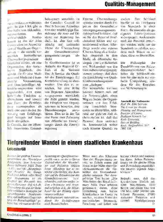 Vorschauseite 1: Tiefgreifender Wandel in einem staatlichen Krankenhaus