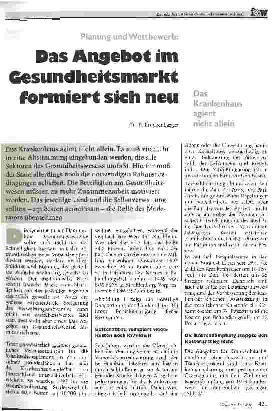 Vorschauseite 1: Das Angebot am Gesundheitsmarkt formiert sich neu Planung und Wettbewerb