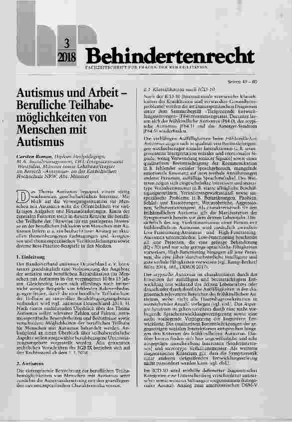 Vorschauseite 1: Autismus und Arbeit - Berufliche Teilhabemöglichkeiten von Menschen mit Autismus