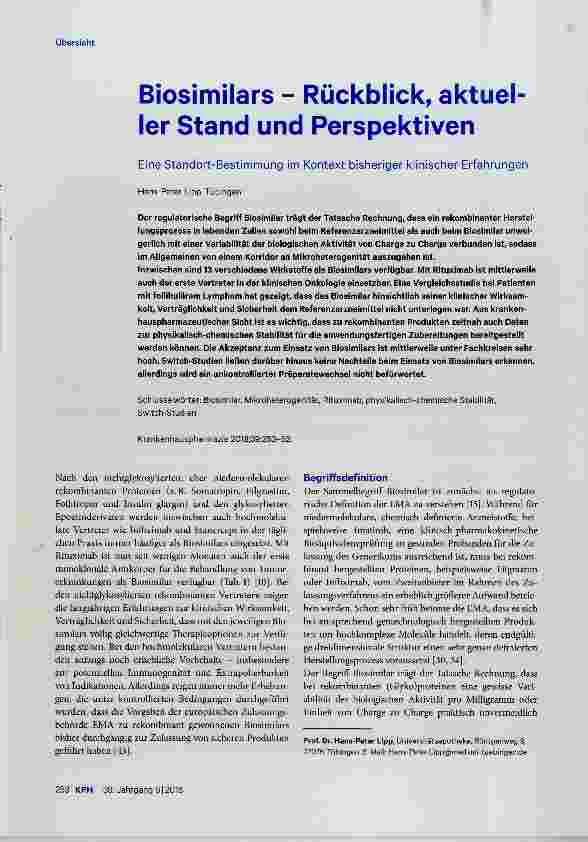 Vorschauseite 1: Biosimilars Rückblick, aktueller Stand und Perspektiven