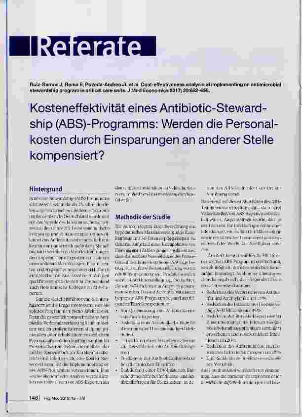 Vorschauseite 1: Kosteneffektivität eines Antibiotic-Stewardship (ABS)-Programms: Werden die Personalkosten durch Einsparungen an anderer Stelle kompensiert?