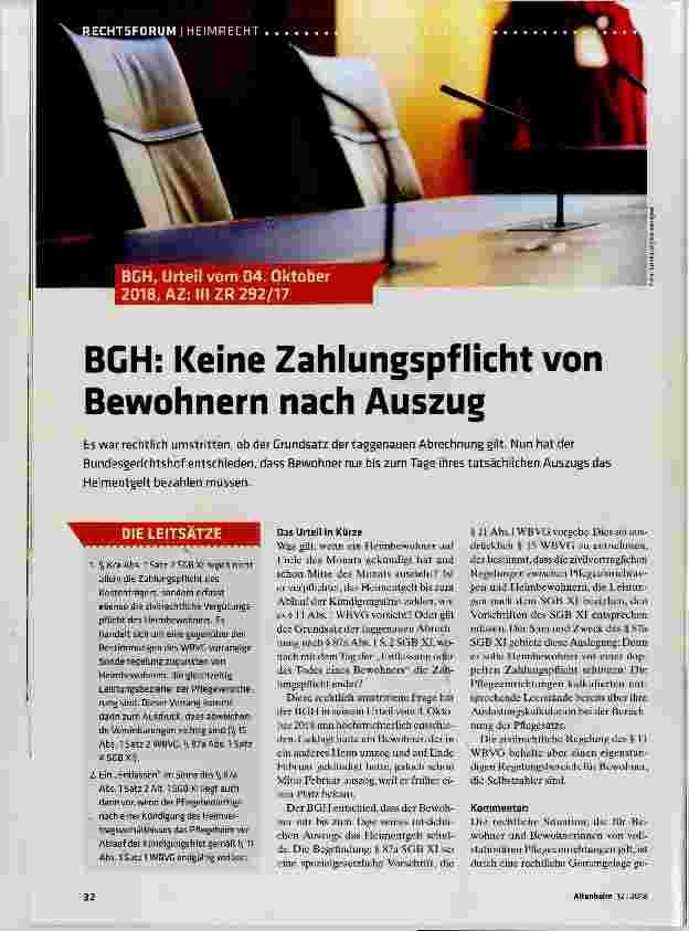 Vorschauseite 1: BGH: Keine Zahlungspflicht von Bewohnern nach Auszug