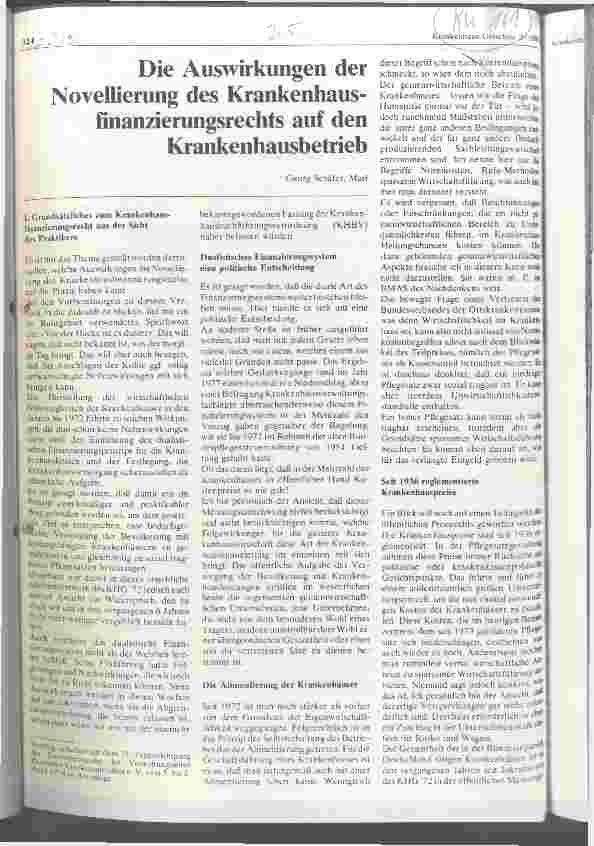 Vorschauseite 1: Die Auswirkungen der Novellierung des Krankenhausfinanzierungsrechts auf den Krankenhausbetrieb