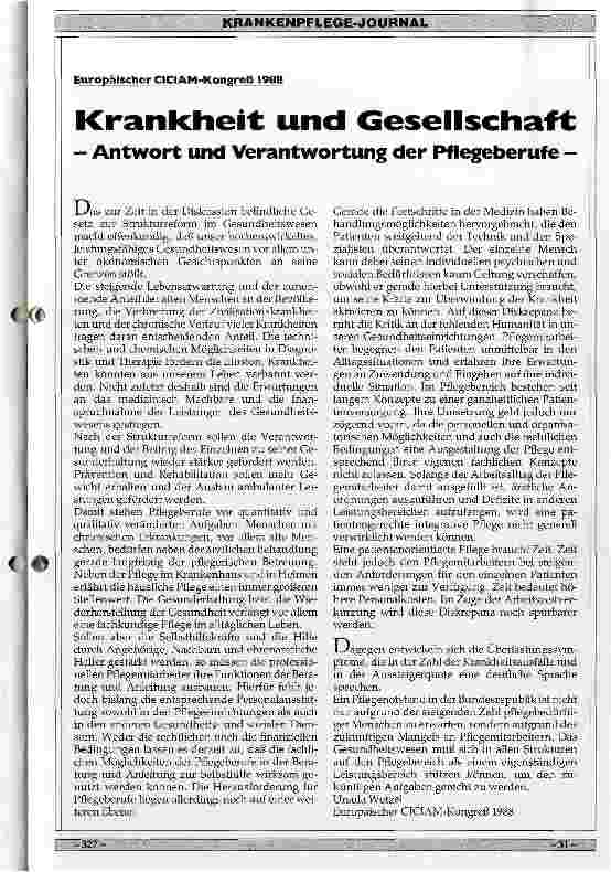 Vorschauseite 1: Krankheit und Gesellschaft - Antwort und Verantwortung der Pflegeberufe-
