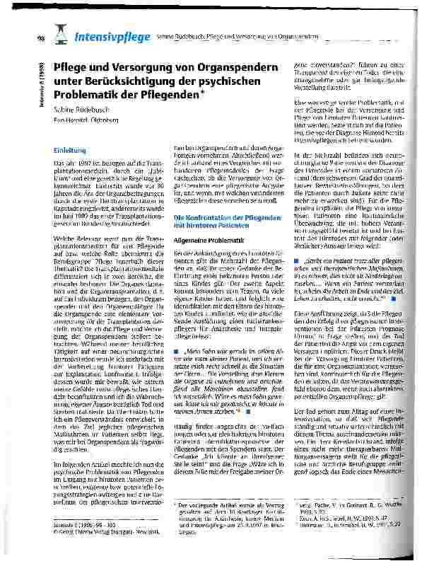 Vorschauseite 1: Pflege und Versorgung von Organspendern unter Berücksichtigung der psychischen Problematik der Pflegenden