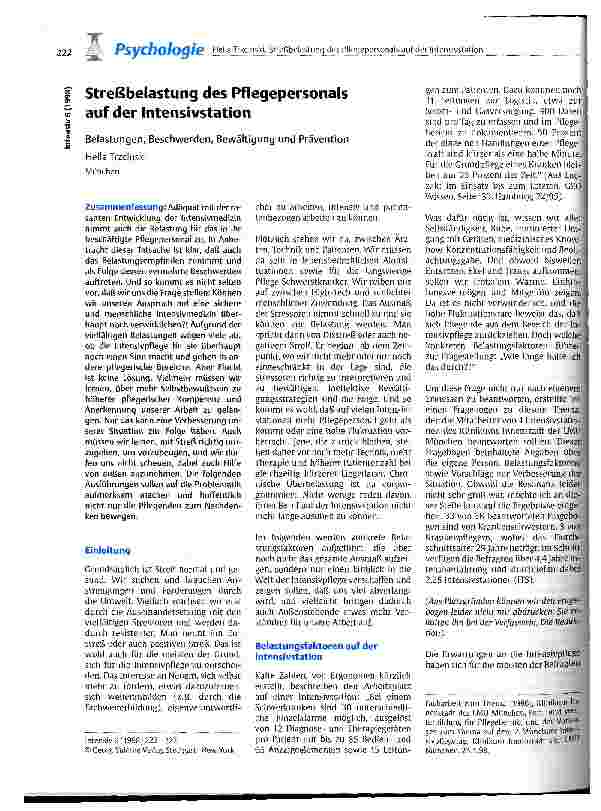 Vorschauseite 1: Streßbelastung des Pflegepersonals auf der Intensivstation Belastungen, Beschwerden, Bewältigung und Prävention