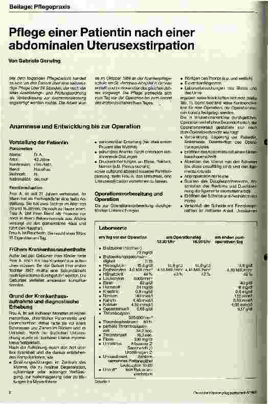 Vorschauseite 1: Pflege einer Patientin nach einer abdominalen Uterusexstripation