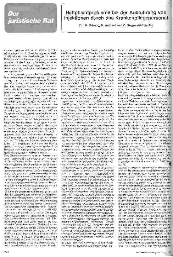 Vorschauseite 1: Haftpflichtprobleme bei der Ausführung von Injektionen durch das Krankenpflegepersonal