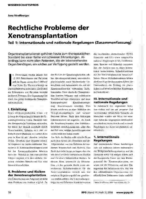 Vorschauseite 1: Rechtliche Probleme der Xenotransplantation