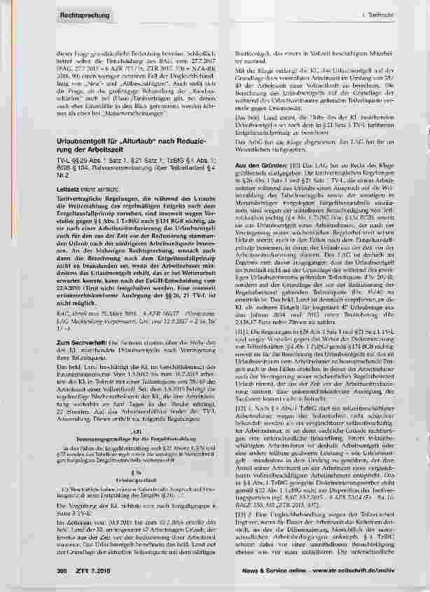 Vorschauseite 1: Urlaubsentgelt für „Alturlaub“ nach Reduzierung der Arbeitszeit