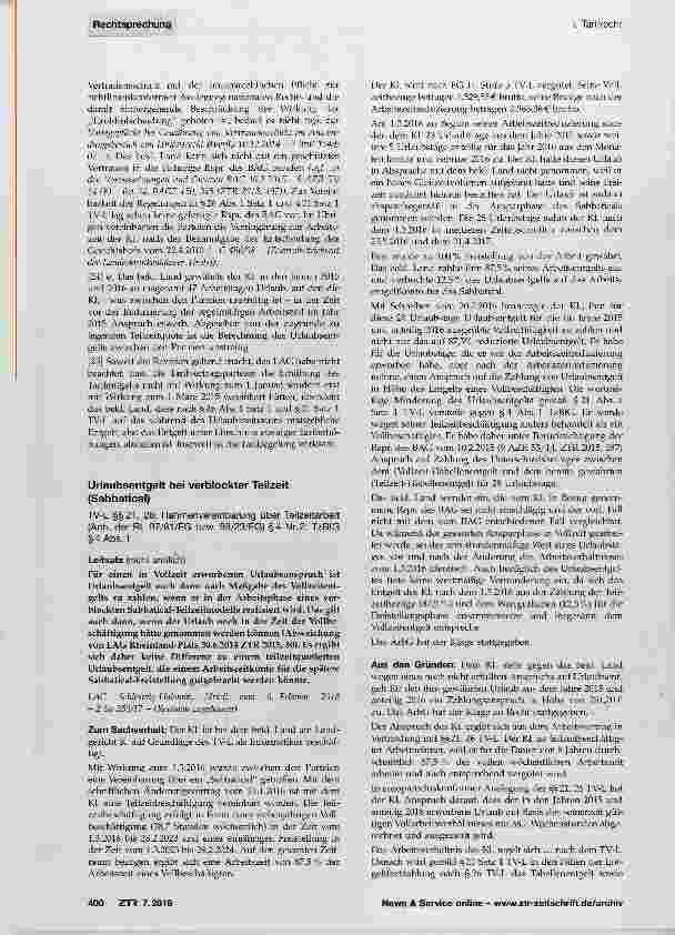 Vorschauseite 3: Urlaubsentgelt für „Alturlaub“ nach Reduzierung der Arbeitszeit