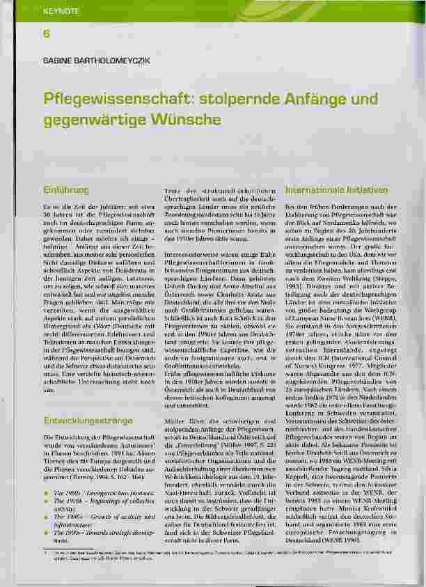 Vorschauseite 1: Pflegewissenschaft; stolpernde Anfänge und gegenwärtige Wünsche