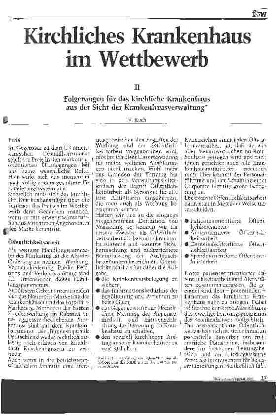 Vorschauseite 1: Kirchliches Krankenhaus im Wettbewerb // Folgerungen für das kirchliche Krankenhaus aus Sicht der Krankenhausverwaltung